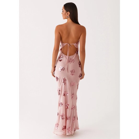 Peppermayo womens Sweet Escape Sequin strapless Maxi Dress Baby Pink size 2 NWT - Picture 1 of 13